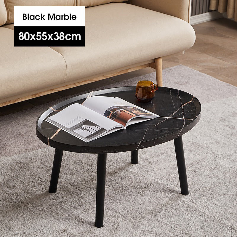 ODOROKU Round Coffee Table and Oval Table Set for Living Room Modern Coffee Table with Open Storage Marble Wood Tabletop & Sturdy Metal Legs Large Circle Coffee Table for Stylish Home - ODOROKU