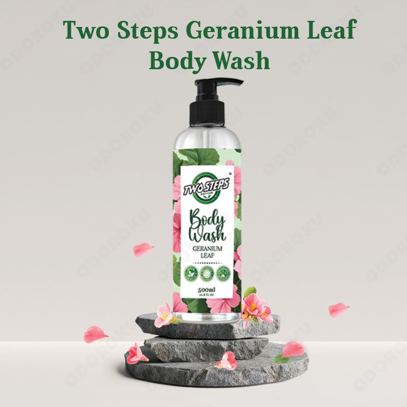 ODOROKU x Two Steps Body Care Geranium Leaf Perfume Body Wash / Body Shower 500ml 5 Litre Flower Scented Moisturizing Body Wash Eco Refill - ODOROKU