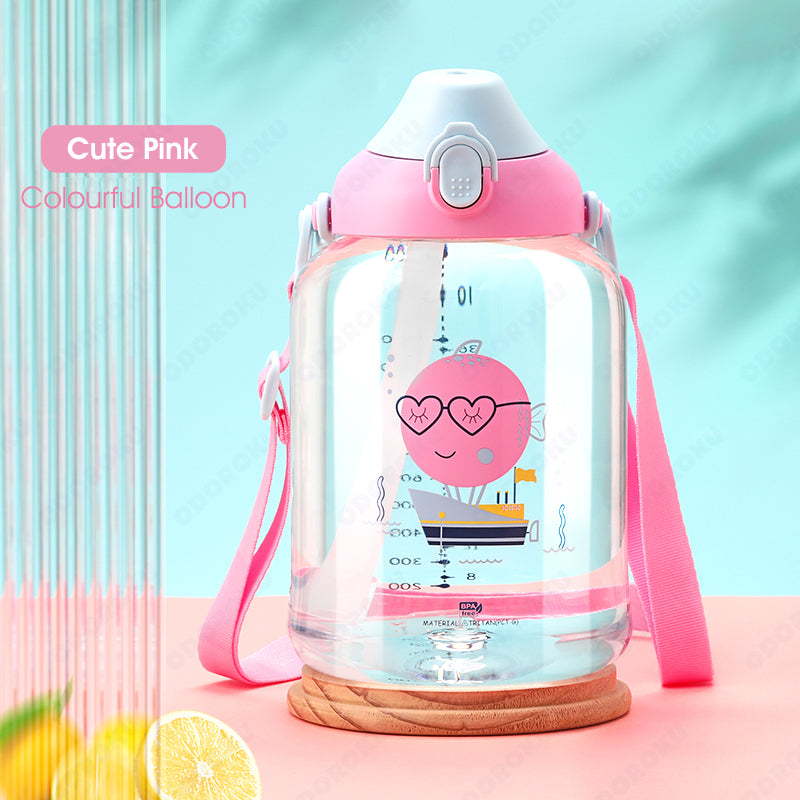 ODOROKU Kids & Baby Water Bottle Tritan Material with Sippy Straw and Removable Strap BPA Free Portable Water Bottle Large Handle and Water Level Scale Leakproof Lock 500/680/730/1500ml - ODOROKU