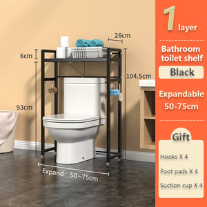 ODOROKU 1/2/3 Tier Extendable Washing Machine Toilet Storage Rack Over-The-Toilet Cabinet Bathroom Organizer Bathroom Space Saver with Multi-Functional Shelves Black White - ODOROKU