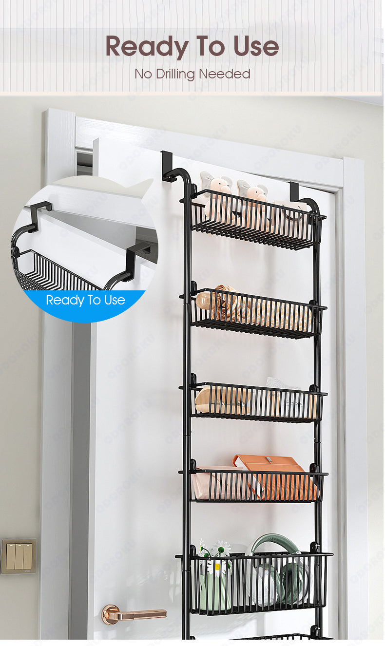 ODOROKU Over the Door Hanging Basket Organizer Shower Caddy 4/6 Tiers Door Organizer Suction Cup Pantry Organizer Storage Hanging Spice Rack for Kitchen Bathroom Bedroom - ODOROKU