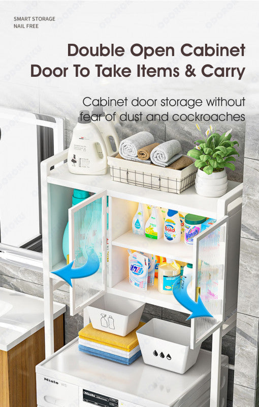 ODOROKU 2/3 Tiers Over the Washing Machine Rack with Magnetic Doors Over The Toilet Dryer Storage Cabinet Bathroom Shelf Over Toilet Bathroom Laundry Storage Cabinet Organizer - ODOROKU