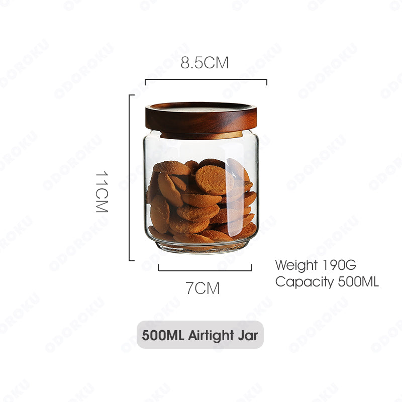 ODOROKU Glass Storage Jar Food Storage Container with Wooden Airtight Lids Acacia Wood Lid Cover Stackable Kitchen Canister Jars Container Air Tight Food Container For Serving Coffee, Tea, Spices, Sugar, Flour etc - ODOROKU