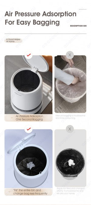 ODOROKU 19L Air Pressure Bagging System Flip Up Trash Can with Lid Round Pop-Up Garbage Cans Rubbish Ban Automatic Adsorption of Garbage Bags Waste Can for Office/Bedroom/Kitchen/Living Room White - ODOROKU