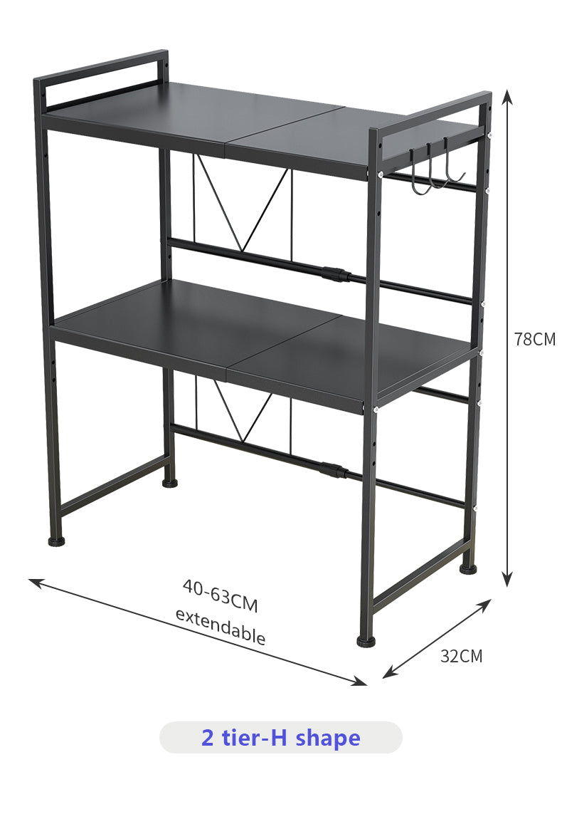 ODOROKU 1/2 Tier Microwave Oven Rack Expandable Black Carbon Steel Extendable Microwave Rack Adjustable from 40~65cm - ODOROKU