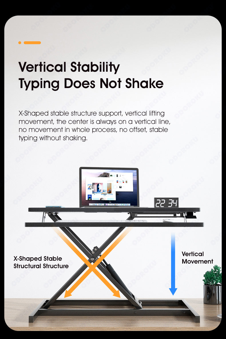 ODOROKU Ergonomic Standing Up Desk Converter Height Adjustable Sit Stand Desk Large Desk Riser Ergonomic Gas Spring Dual Monitor Workstation Ergonomic X-Frame Design for Home Office - ODOROKU