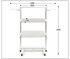 ODOROKU Foldable Clothes Rack Laundry Hanger with Wheels Shoes Sock Hanger Stainless Steel/ABS Shelving Foldable Space Saving Locking Function Wheels Easy Installation White - ODOROKU