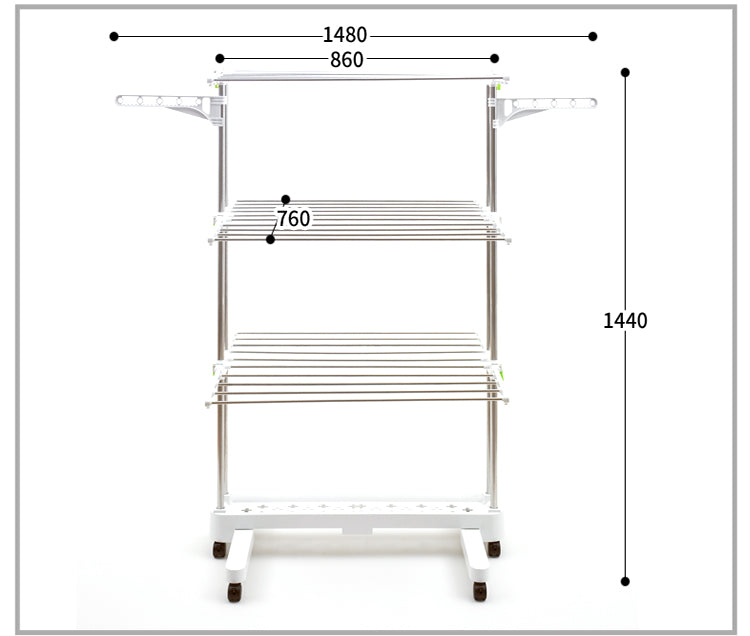 ODOROKU Foldable Clothes Rack Laundry Hanger with Wheels Shoes Sock Hanger Stainless Steel/ABS Shelving Foldable Space Saving Locking Function Wheels Easy Installation White - ODOROKU