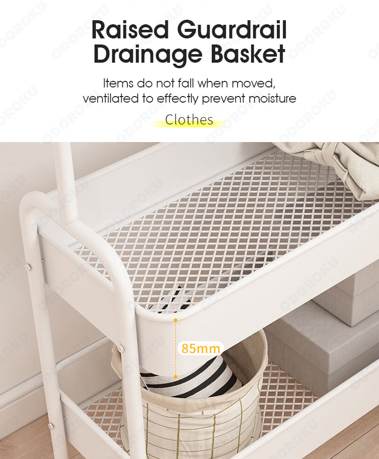 ODOROKU Clothing Rack with Basket and Wheels Portable Garment Rack Rolling Clothes Organizer Metal Basket Laundry Cart Small Wardrobe Rack on Wheels for Bedroom Laundry and Entryway - ODOROKU