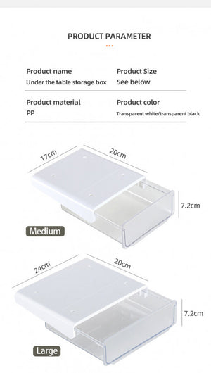 ODOROKU Transparent Self-Adhesive Under Desk Drawer Organizer Under Desk Storage Attachable Drawer Slide-out Desk Drawer Hidden Under Mounted Stick on Drawer for Office Home Stationery - ODOROKU