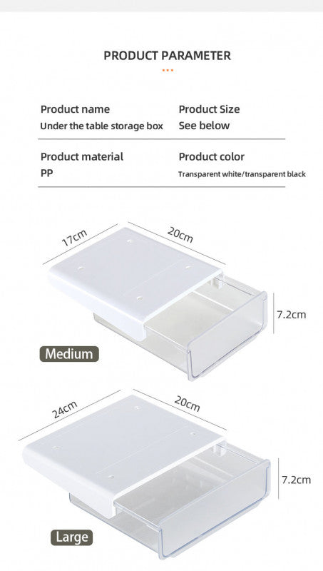 ODOROKU Transparent Self-Adhesive Under Desk Drawer Organizer Under Desk Storage Attachable Drawer Slide-out Desk Drawer Hidden Under Mounted Stick on Drawer for Office Home Stationery - ODOROKU