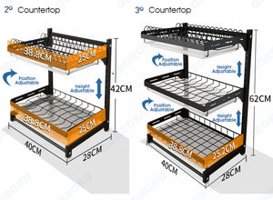 ODOROKU 2/3 Tier Adjustable Wall Mounted / Free Standing Dish Rack Dish Drying Rack Stainless Steel Dish Drainer with Drainboard Utensil Holder for Plates Bowls Cups for Kitchen Countertop Organizer - ODOROKU