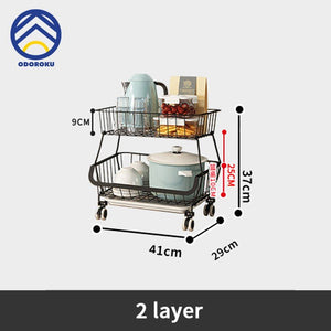 ODOROKU 2/3/4/5/6 Tiers Kitchen Basket Rack with Wheels Multipurpose Rack Storage Vegetable And Fruit Basket - ODOROKU