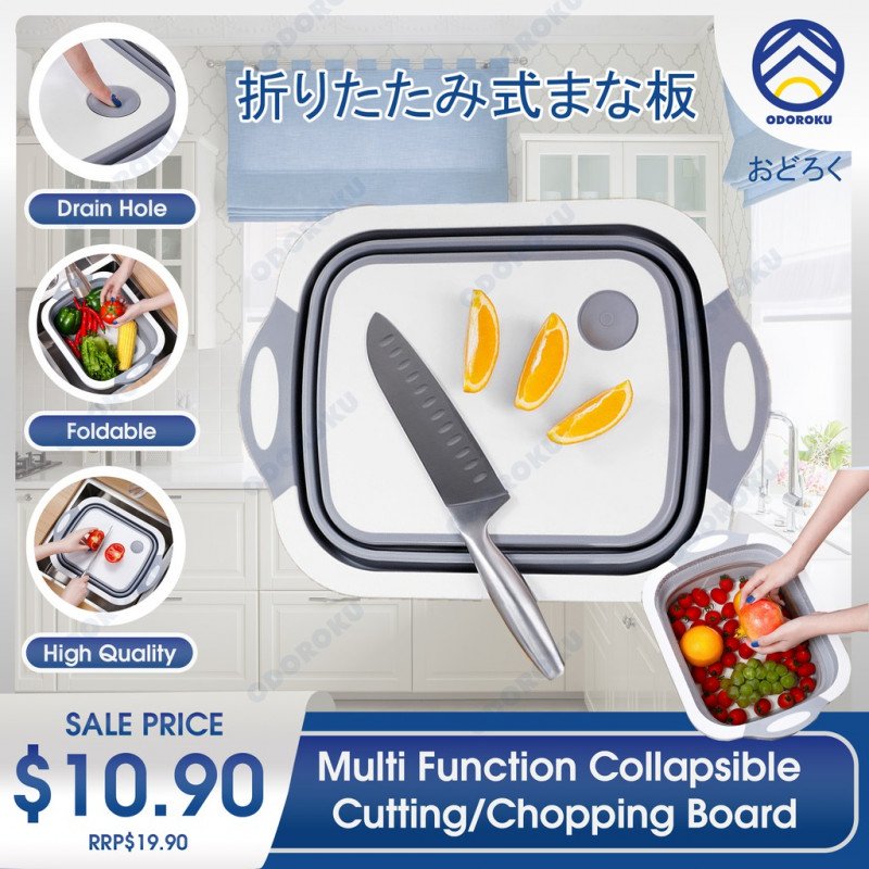 ODOROKU White Foldable Multifunction Chopping Board, Collapsible Cutting Board, Dish Tub Basin For Ingredient Washing - ODOROKU