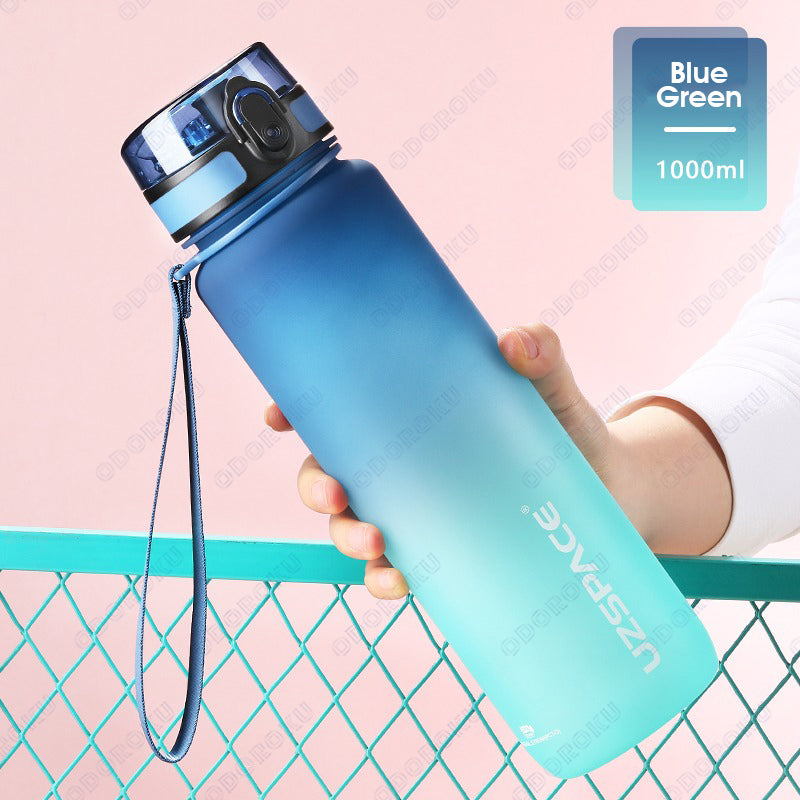 ODOROKU Gradient Frosted BPA Free Water Bottle 500ml 1000ml 1 Litre USA Tritan Food Grade Material Easy One-Hand Opening Cover Leak-proof Safety Lock Nylong Strap Ideal for Outdoor Sports Exercise Cycling Tritan Water Bottle - ODOROKU