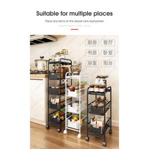 ODOROKU 3/4/5 Tiers Drawer Basket Rack with Wheels Kitchen Organizer Basket Spice Rack Organizer Pots Pans Sliding Drawe - ODOROKU