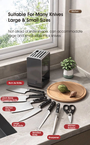 ODOROKU Wall Mounted Free Standing Knife Holder with Water Tray Universal Knifes Holder Knife Block and Kitchen Organizer Space Saver Knife Storage Nail Free Installation Black White Grey - ODOROKU