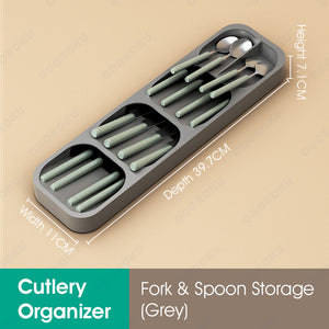 ODOROKU Utensils Holder Silverware Organizer Storage Tray Cutlery Adjustable and Expandable Organizer for Kitchen Drawer Utensil Holder for Flatware Spoons Forks Knife Grey White - ODOROKU