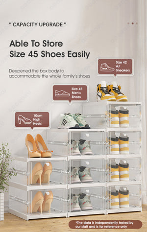 ODOROKU Set of 3/6/9/12 Foldable Shoe Rack Organizer Installation Free Plastic Collapsible Shoes Storage Box Clear Shoe Boxes Stackable with Door Easy Assembly Shoe Cabinet Bins with Lids - ODOROKU