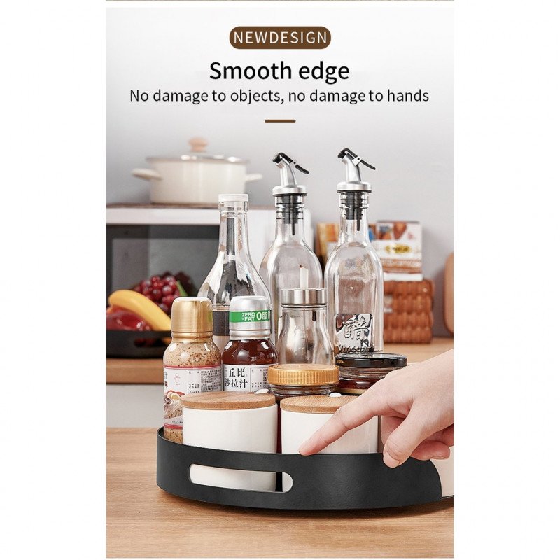 ODOROKU 360° Rotating Condiment Organizer Sauce Rack Spice Tray Organizer Seasoning Rack Shelf Fridge Organizer Kitchen Organizer Fruit Tray 360° Rotary Storage Rack 360° Rotating Tray Black - ODOROKU