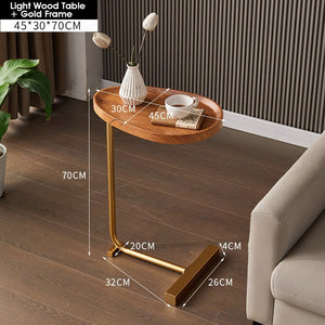 ODOROKU Round C Shaped End Snack Side Table Slide Under Couch with Marble Wood Top for Sofa Coffee Laptop Living Room Bedroom Small Space - ODOROKU