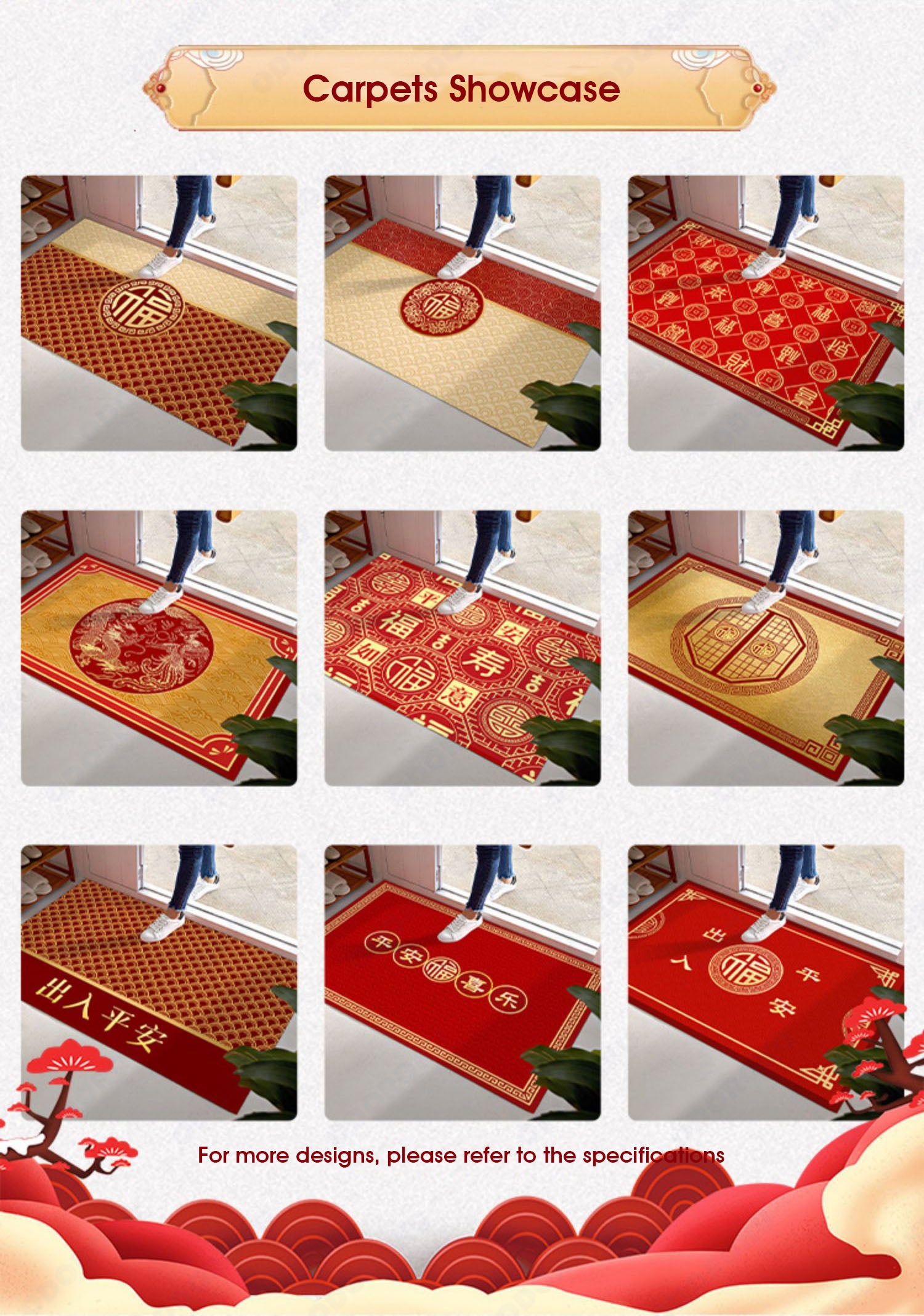 ODOROKU CNY Premium Crystal Velvet Carbon Fiber Fabric Door Mat Carpet 60x90cm Floor Mat Door Rugs Door Carpet Thick Material Easy to Clean and Anti Slip For Indoor and Outdoor - ODOROKU