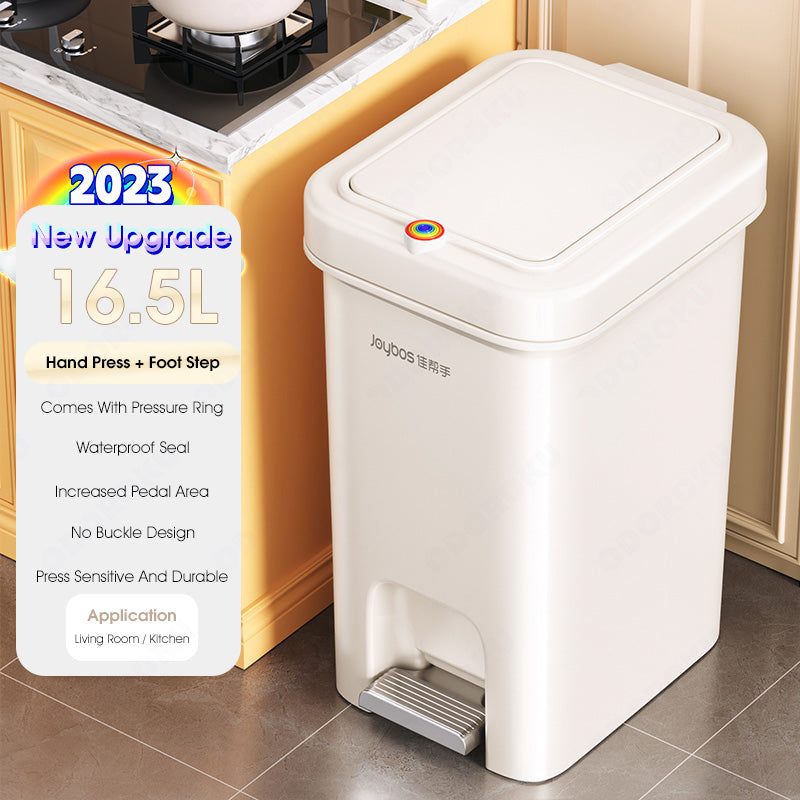 ODOROKU Hand Press/Foot Pedal Flip Up Rubbish Bin With Lid Plastic 2 Ways Opening Foot Pedal Garbage Bins Trash Bin Garbage Can Waste Bin Dustbin Recycling Bin For Living Room Kitchen Bedroom Bathroom 7.3L/10.4L/16.5L/21.5L - ODOROKU