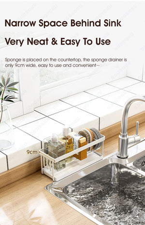 ODOROKU Kitchen Countertop Sponge Holder with Draining Tray Stainless Steel Dish Soap Organizer Basket for Cleaning and Scrub Tool Kitchen Sink Brush Caddy Holder Kitchen Soap Holder for Countertop - ODOROKU