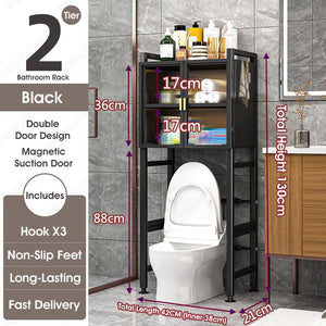 ODOROKU 2/3 Tiers Over The Toilet Storage Cabinet with Magnetic Doors Over Toilet Bathroom Organizer with Barn Doors Above Washing Machine Storage Cabinet Rack Spacesaver Cabinet Behind Toilet Bathroom Organizer - ODOROKU