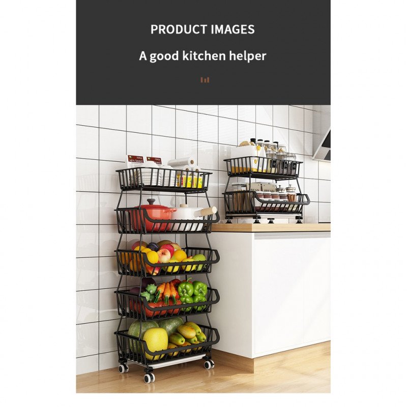 ODOROKU 2/3/4/5/6 Tiers Kitchen Basket Rack with Wheels Multipurpose Rack Storage Vegetable And Fruit Basket - ODOROKU