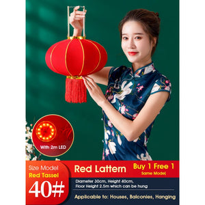 (Set of 2) ODOROKU Premium Foldable Huge Size Traditional Chinese Hanging Lanterns with LED Light Decorative Indoor Red Velvet Lamps Chinese New Year Lanterns - ODOROKU