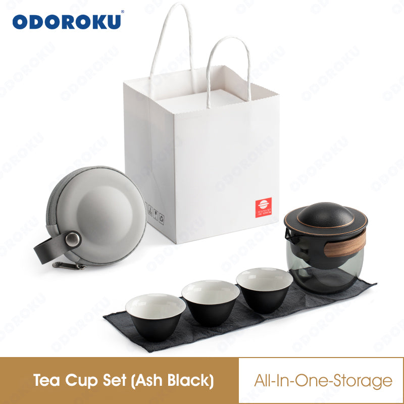 ODOROKU Handmade Travel Ceramic Chinese Tea Set with Tea Pot and Tea Cups with Portable Bag Teacup Portable Bag for Home Office Outdoor Picnic - ODOROKU