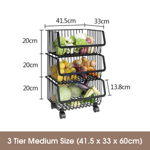 ODOROKU 2/3/4/5 Tiers Kitchen Basket Rack with Wheels Multipurpose Rack Storage Heavy Duty Vegetable And Fruit Basket - ODOROKU