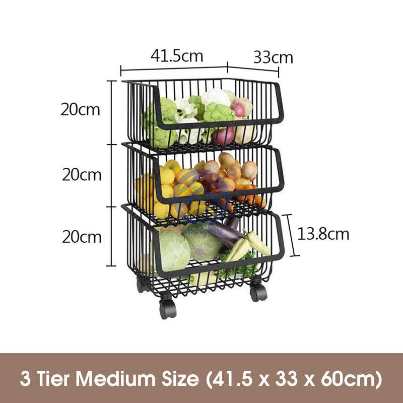 ODOROKU 2/3/4/5 Tiers Kitchen Basket Rack with Wheels Multipurpose Rack Storage Heavy Duty Vegetable And Fruit Basket - ODOROKU