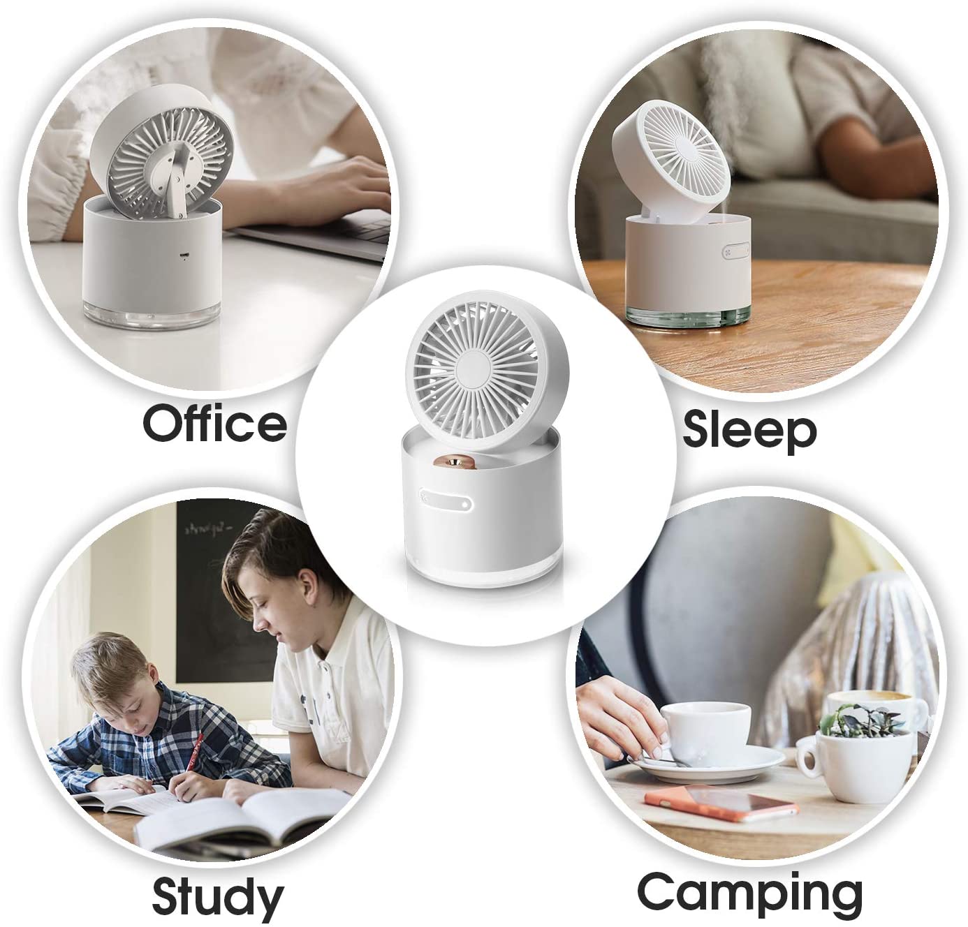 ODOROKU Desktop Air Cooler Fan Portable Air Humidifier for Indoor/Office USB Rechargeable 3 Speed with 2000mAh Battery - ODOROKU