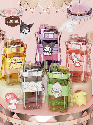 ODOROKU Sanrio Kids Water Bottle Tritan Bottle 520ml 100% BPA Free Cute Water Bottle My Melody Kuromi Cinnamoroll Pochacco Pompompurin 2 In 1 Spout with Adjustable Shoulder Strap Leakproof - ODOROKU