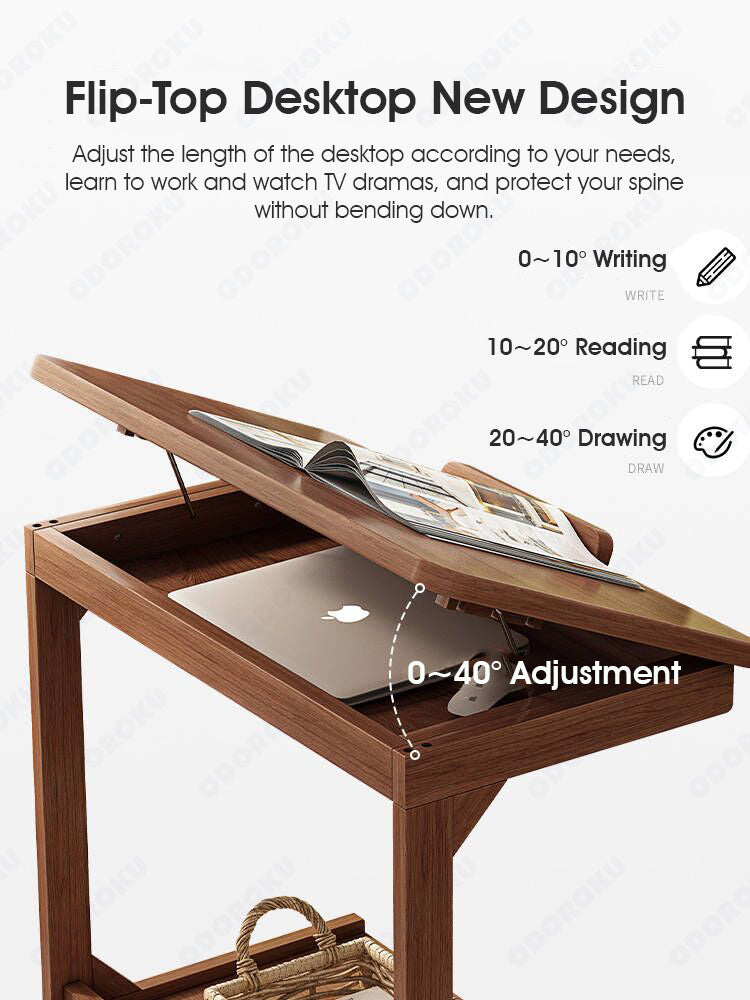 ODOROKU C Shaped Foldable Laptop Work Table with Wheels Wooden Movable Work Study Table with Reclinable Tabletop Small Sofa Side Laptop Desk Couch TV Tray Table for Living Room Bedroom - ODOROKU