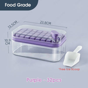 ODOROKU 32/64pcs One Press Release Ice Cube Tray with Lid Bin and Scoop Easy Release Ice Trays for Freezer Large Capacity Ice Tray Holder Whiskey Cocktail Ice Box Ice Jelly Mold Food Grade Quick Release Ice Cubes - ODOROKU