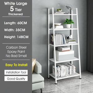 ODOROKU 3/4/5 Tiers Ladder Shelf Bookshelf Freestanding Storage Shelves with Steel Frame Storage Rack Shelf for Office Living Room Kitchen Bedroom Industrial Black White - ODOROKU