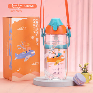 ODOROKU Kids & Baby Water Bottle Tritan Material with Sippy Straw and Removable Strap BPA Free Portable Water Bottle Large Handle and Water Level Scale Leakproof Lock 500/680/730/1500ml - ODOROKU