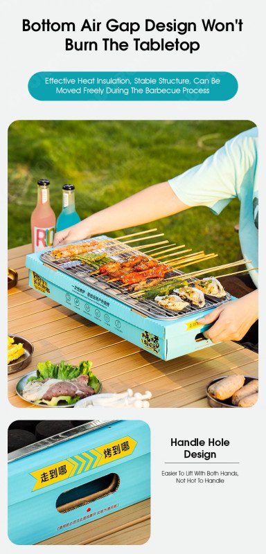 ODOROKU Disposable Stainless Steel Charcoal Grill BBQ Set Mini Compact With Accessories Portable Grills Fast Ignite Charcoal Included Easy Set Up Birthday Party Barbeque Party Outdoor Camping Picnic Travel Cook Satay Marshmallow Sausage Skewers Steak - ODOROKU