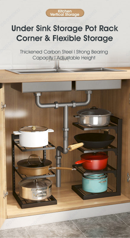 ODOROKU 2/3/4 Tiers Heavy Duty Pots and Pans Organizer Under Sink Organizer Pot Rack Pot Organiser - ODOROKU