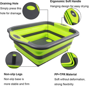 ODOROKU 2 Tier Green Foldable Multifunction Chopping Board Collapsible Drain Sink Storage Basket For Washing Vegetables - ODOROKU