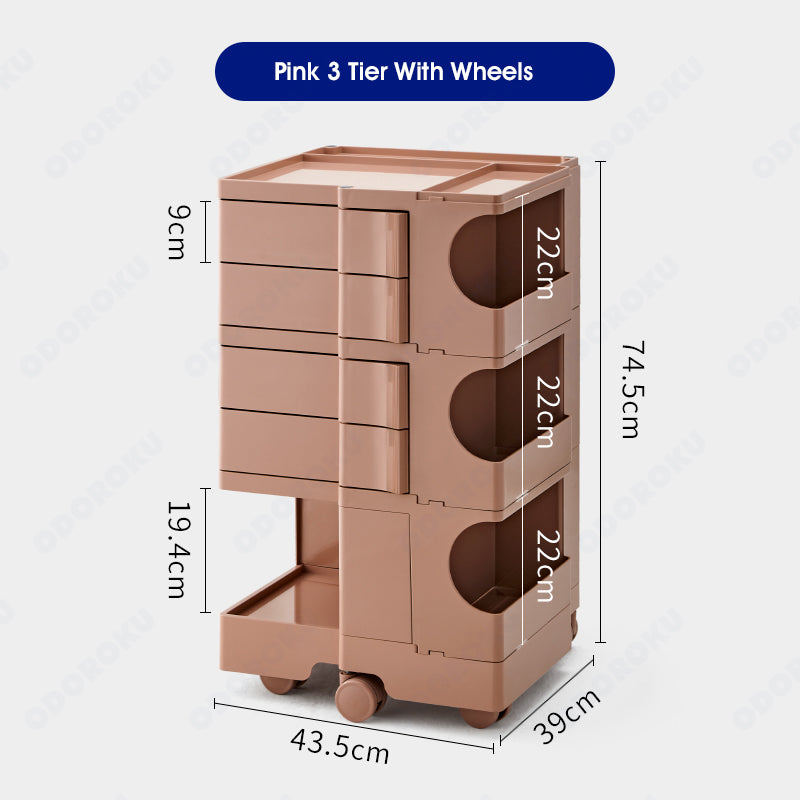 ODOROKU 2/3 Tiers Rolling Cart with Multi-Compartments & Hidden Storage Rotating Storage Organizer with Wheels Storage Trolley for Office Living Room Kitchen Movable Storage Organizer - ODOROKU