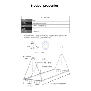 ODOROKU Ceiling Hanging Stainless Steel Extendable Drying Rack Foldable Space Saving Windproof Hooks Easy to Use - ODOROKU