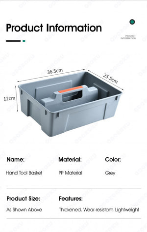 ODOROKU Heavy Duty Multi Use Open Storage Container Bin with Handle Grey Plastic Storage Tray Tote Versatile Multiuse Caddy with Attached Portable Handle to Organize and Carry Tools and Cleaning Items - ODOROKU