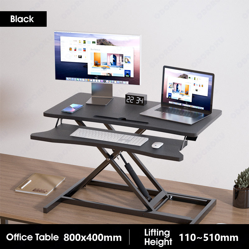 ODOROKU Ergonomic Standing Up Desk Converter Height Adjustable Sit Stand Desk Large Desk Riser Ergonomic Gas Spring Dual Monitor Workstation Ergonomic X-Frame Design for Home Office - ODOROKU