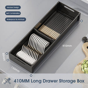 ODOROKU Aluminum Adjustable Cutlery Drawer Organizer Flatware Drawer Tray for Silverware Serving Utensils Storage for Kitchen, Office, Bathroom Supplies - ODOROKU