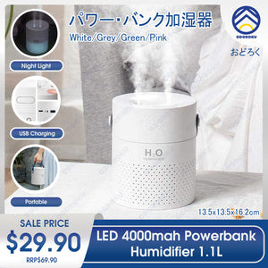 ODOROKU 1.1L Humidifier with 4000Mah Powerbank Battery Operated USB and USBC Charging LED Light Function - ODOROKU