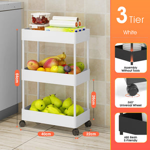 ODOROKU 3/4/5 Tiers Slim Storage Cart Kitchen Bathroom Rolling Utility Cart Storage Organizer Cart Mobile Shelving Unit Organizer Kitchen Trolley Black White - ODOROKU